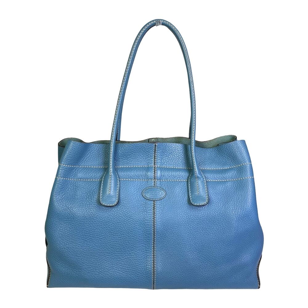 Tod’s D-Bag Large Blue Pebbled Leather Tote Shoulder Bag Made in Italy